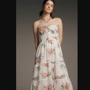 New XS By Anthropologie The Somerset strapless chiffon midi dress in Ivory